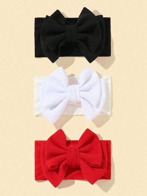 Solid Color 3D Twisted Nylon Baby Headband With Double Layered Bow