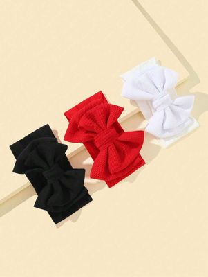 Solid Color 3D Twisted Nylon Baby Headband With Double Layered Bow