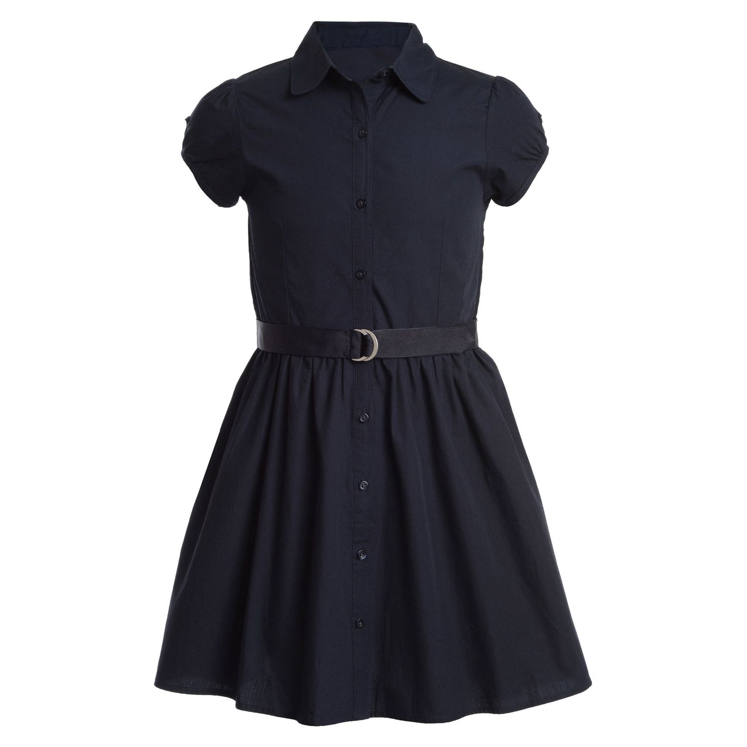 girls&#39; short sleeve shirtdress- navy blue