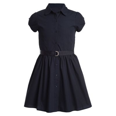 girls' short sleeve shirtdress- navy blue