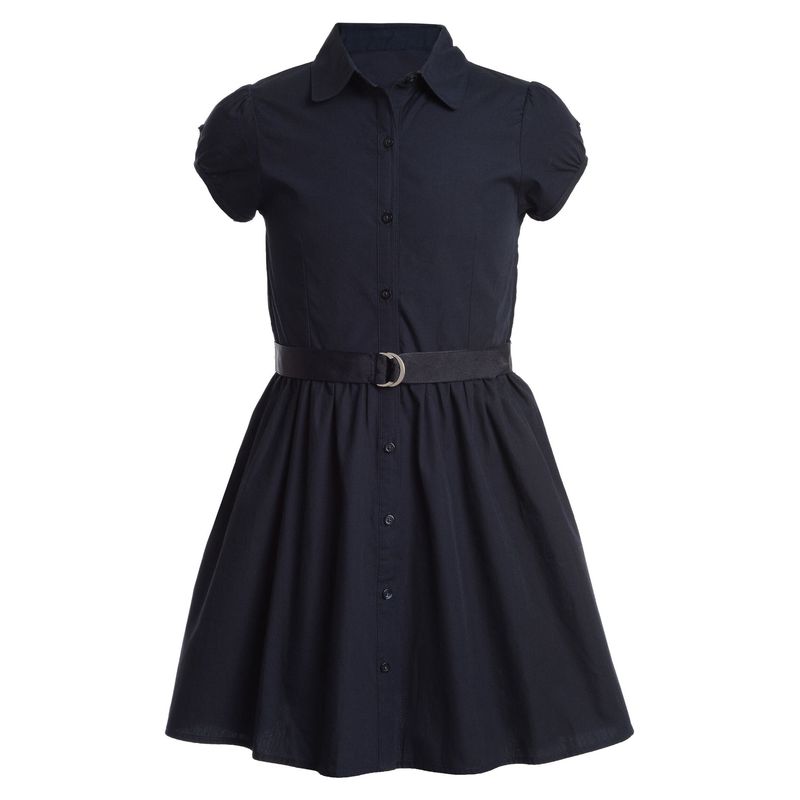 girls' short sleeve shirtdress- navy blue