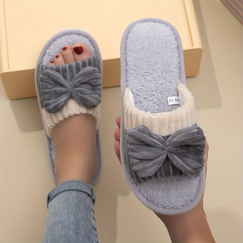 Cute Bowknot Decor Slippers - Grey