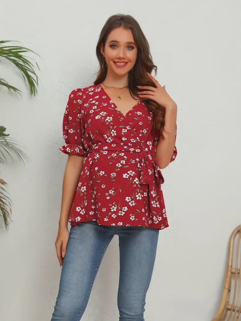 Flattering Maternity Floral T-Shirt, Size: Med