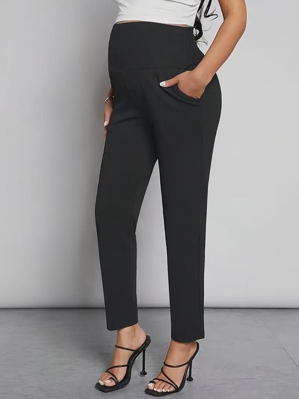 Maternity Wide Waistband Adjustable Waist Solid Pants