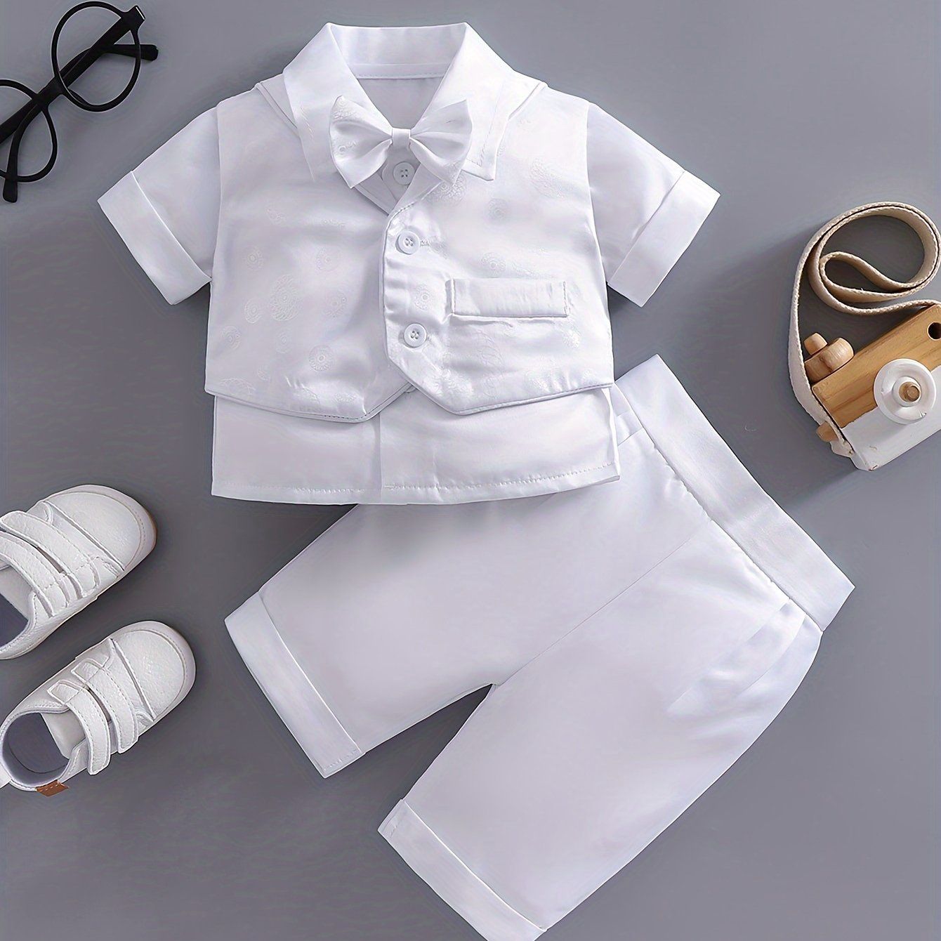 3pcs Adorable Gentleman Toddler Suit  - White, Size: 3-6M