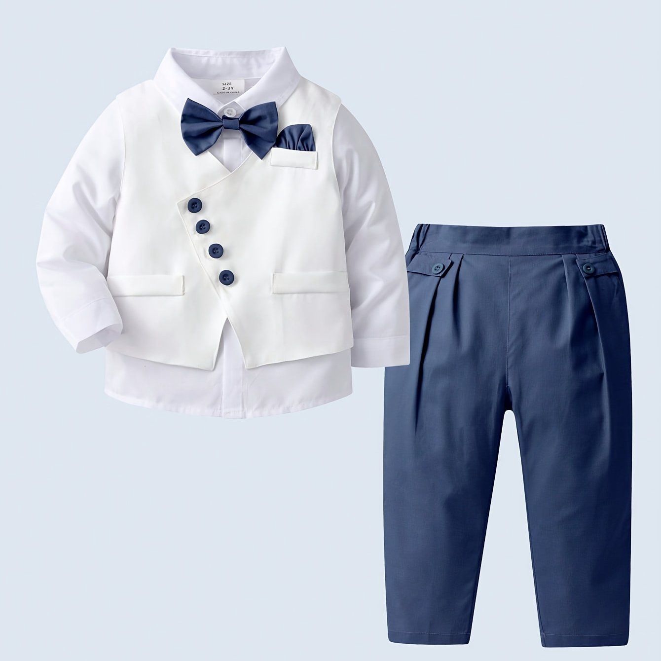3pcs Baby Boy&#39;s Gentleman Suit Set - blue/white, Size: 3-6M