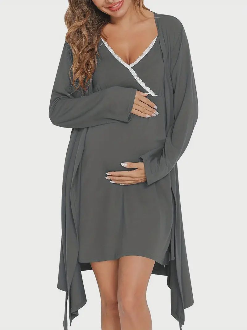 2-Piece Women&#39;s Maternity Loungewear Set, Size: Med, Color: Grey