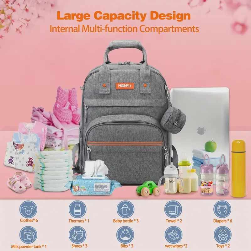 Baby Bags Diaper Backpack - Grey/orange