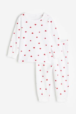 Printed Cotton Pajamas - Red Hearts