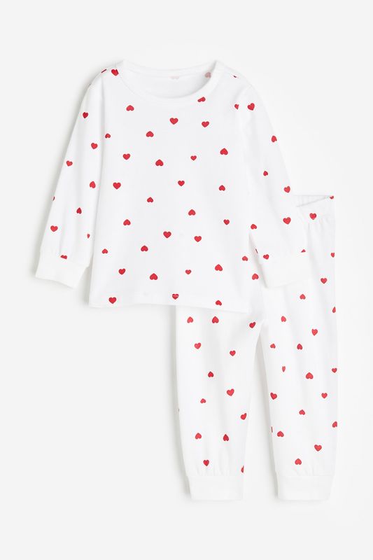Printed Cotton Pajamas - Red Hearts