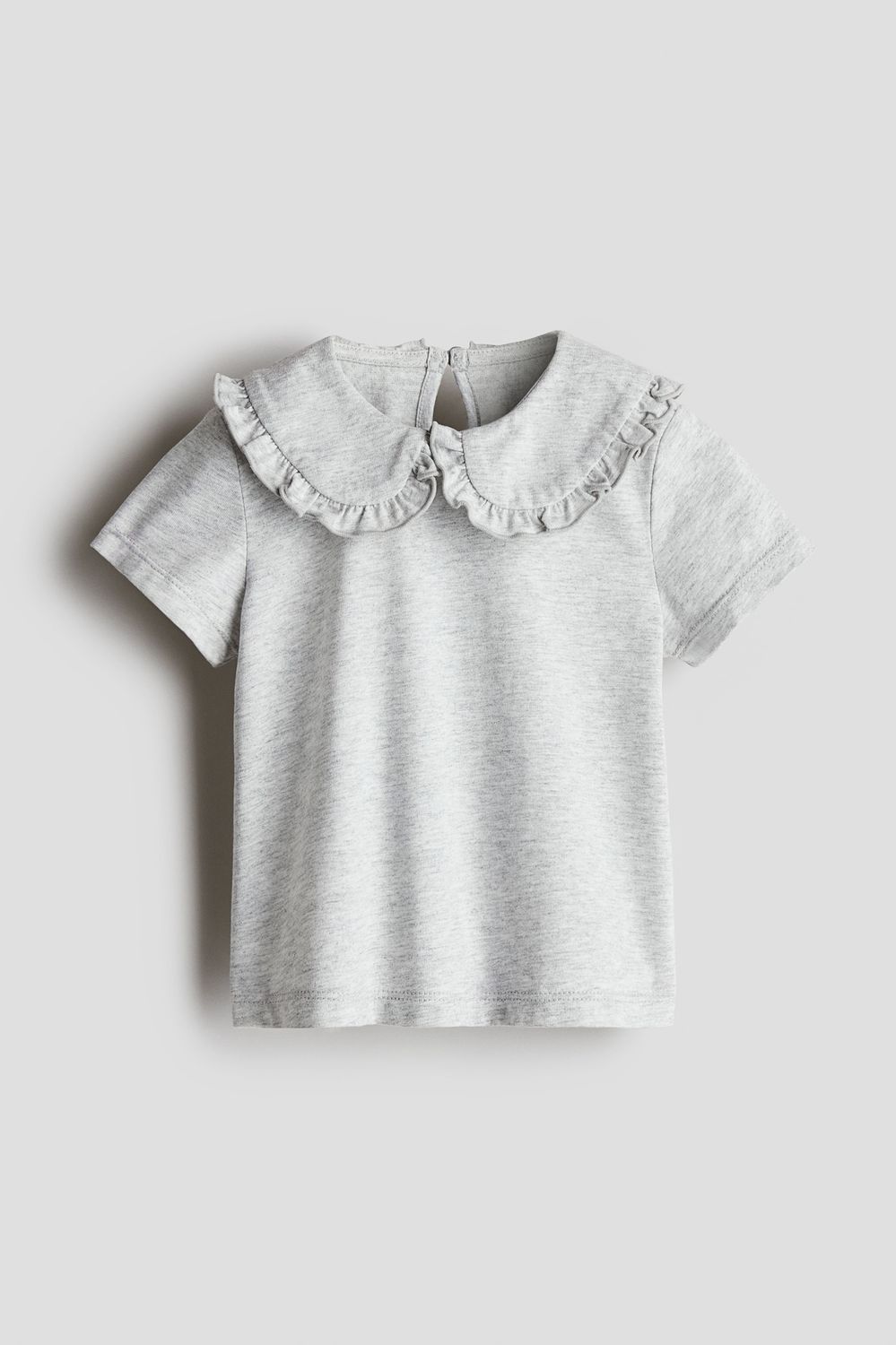 Girls Cotton Top with Collar - Light Grey, Size: 4-6M