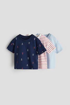 3-pack T-shirts - Dark Blue/Anchors, Size: 4-6M