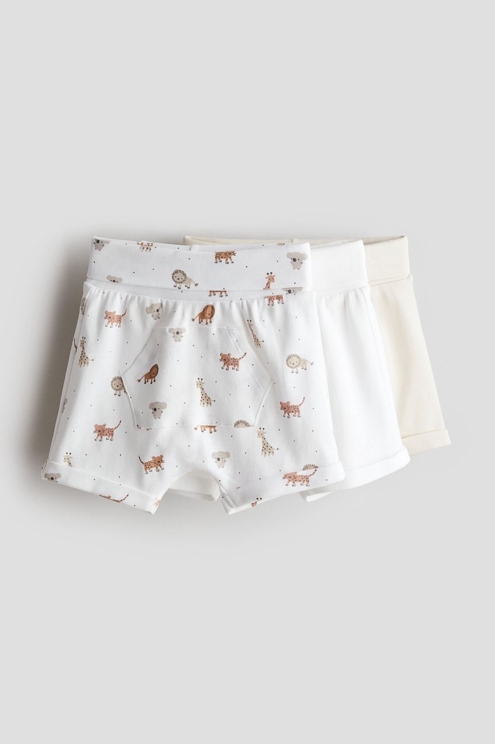 3-pack Cotton Jersey Shorts - White/Animals, Size: 4-6M