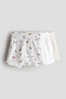 3-pack Cotton Jersey Shorts - White/Animals