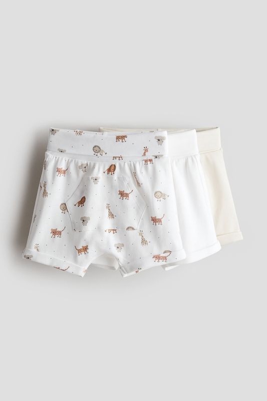3-pack Cotton Jersey Shorts - White/Animals