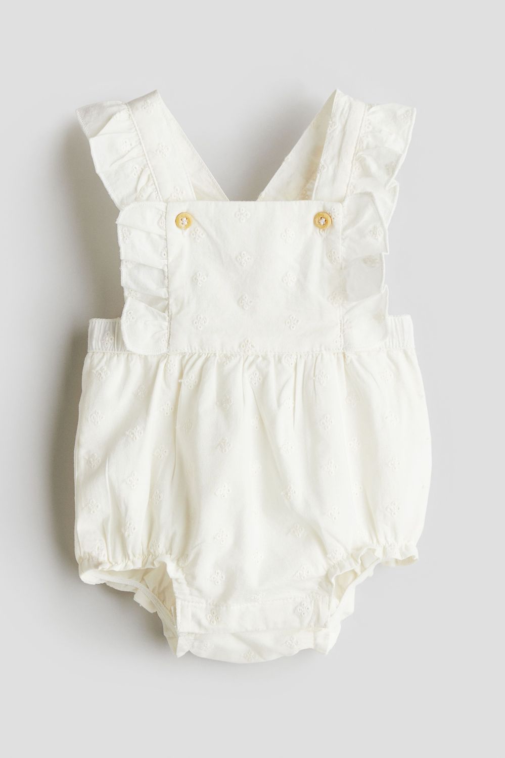 Cotton Overall Shorts- White, Size: 6-9M