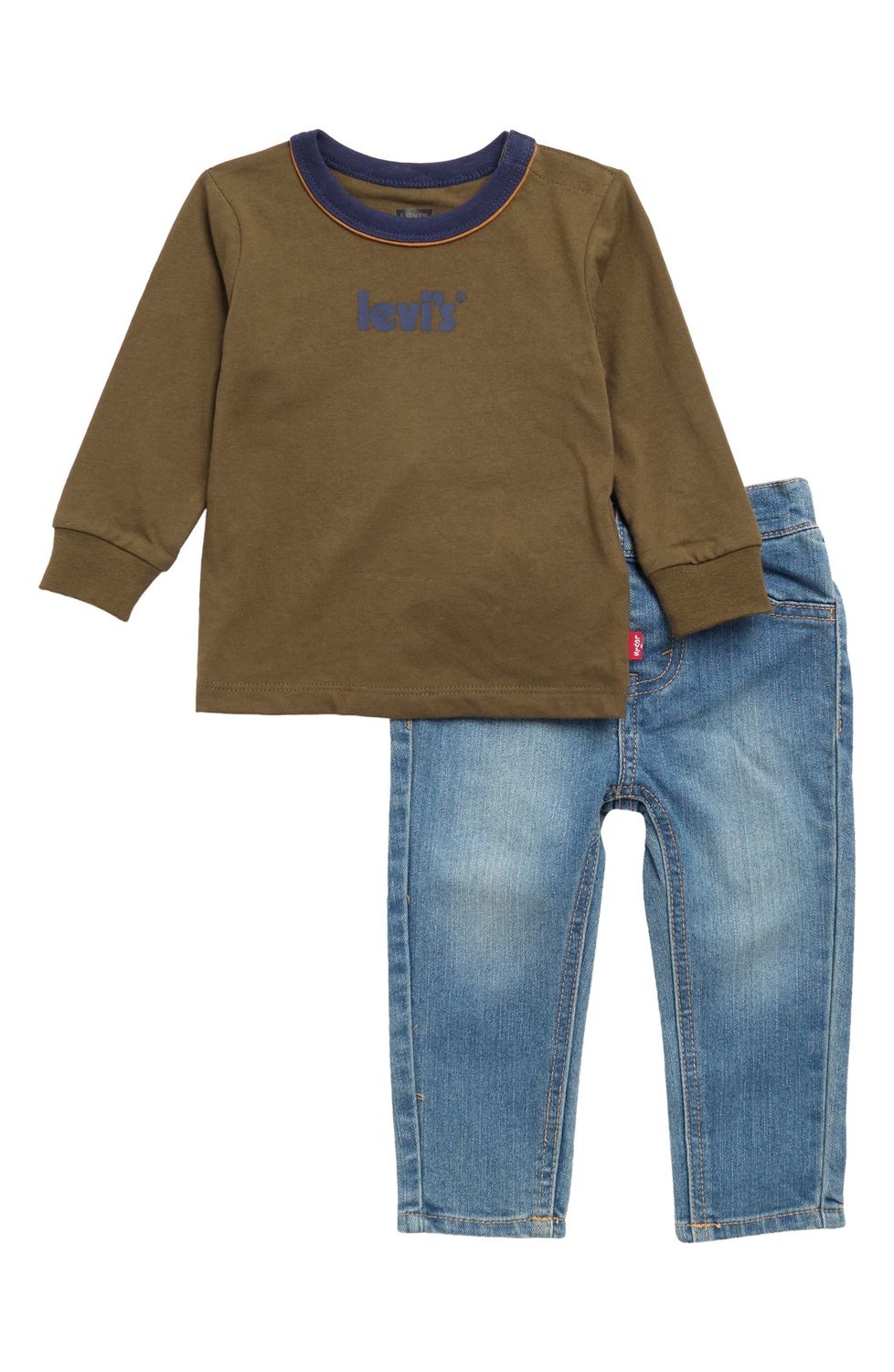 Levi&#39;s® Poster Ringer T-Shirt &amp; Denim Pull-On Pants Set (Baby), Size: 12M, Color: DARK OLIVE