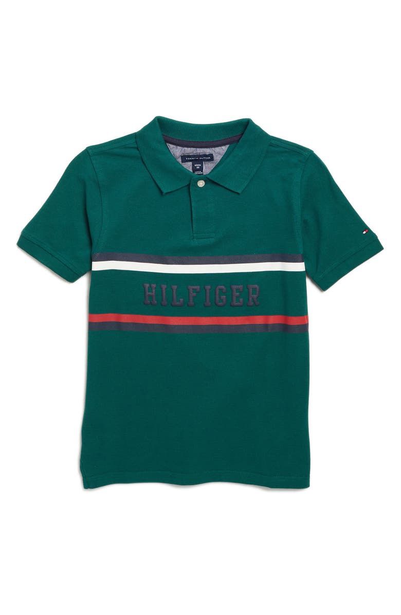 Tommy Hilfiger Kids&#39; Global Chest Cotton Polo (Big Kid), Color: RAIN FOREST, Size: S (8-10)