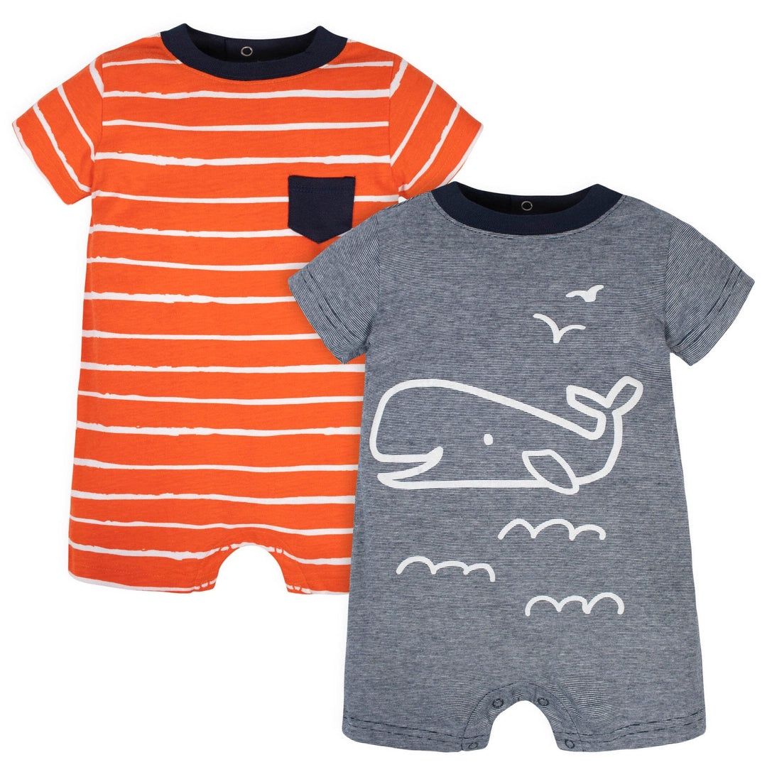 2-Pack Baby Boys Whale Rompers, Size: NB