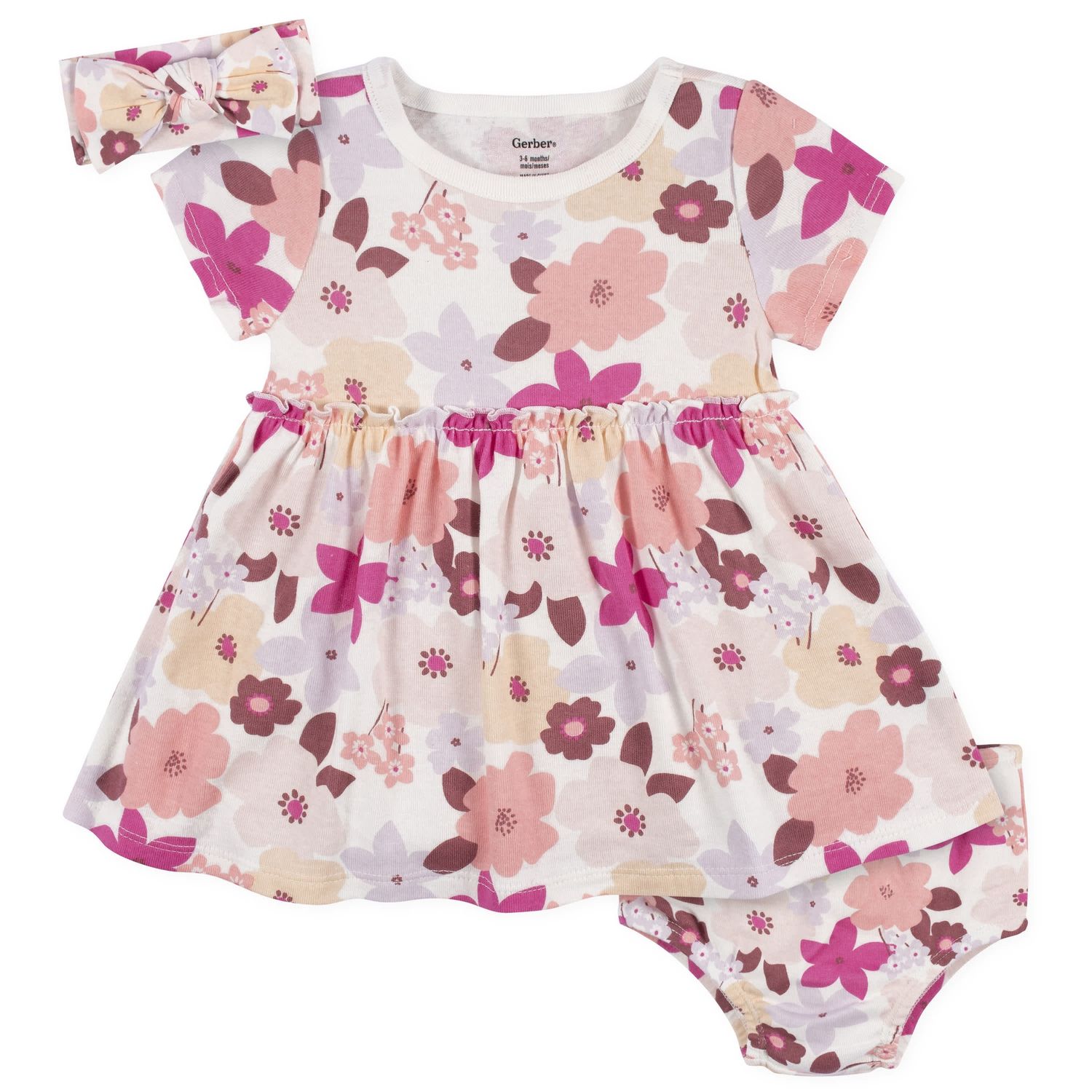 3-Piece Baby &amp; Toddler Girls Cherry Blossom Dress, Diaper Cover &amp; Headband Set, Size: 12M