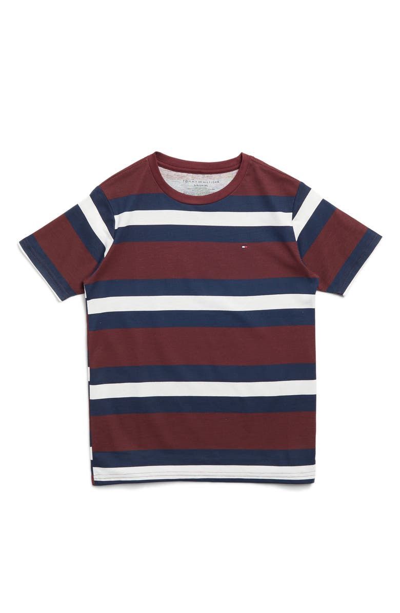 Tommy Hilfiger Kids&#39; Stripe Rugby Cotton T-Shirt (Big Kid), Color: PORT, Size: S (8-10)
