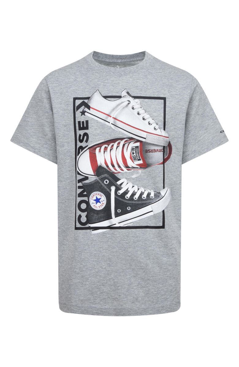Converse Kids&#39; Stacked Rectangle Shoes Graphic T-Shirt (Big Kid), Color: Dark Grey Heather, Size: S (8-10y)