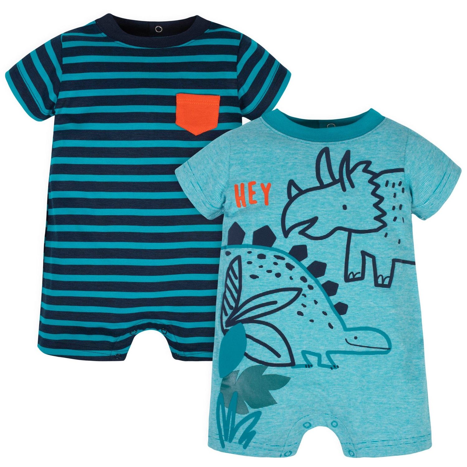 2-Pack Baby Boys Dino Blues Rompers, Size: NB
