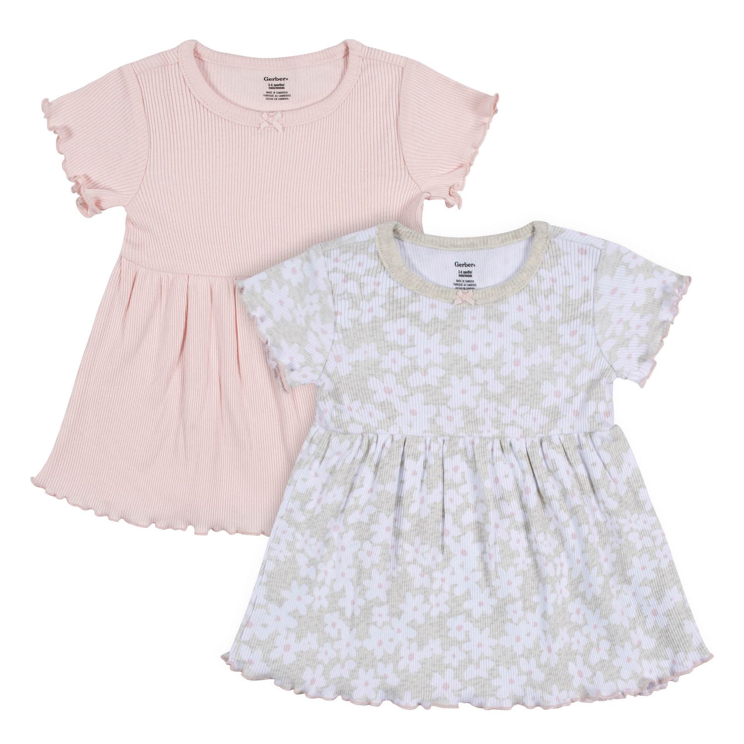 2-Pack Baby &amp; Toddler Girls Sweet Florals Short Sleeve Cotton Dresses, Size: 3-6M