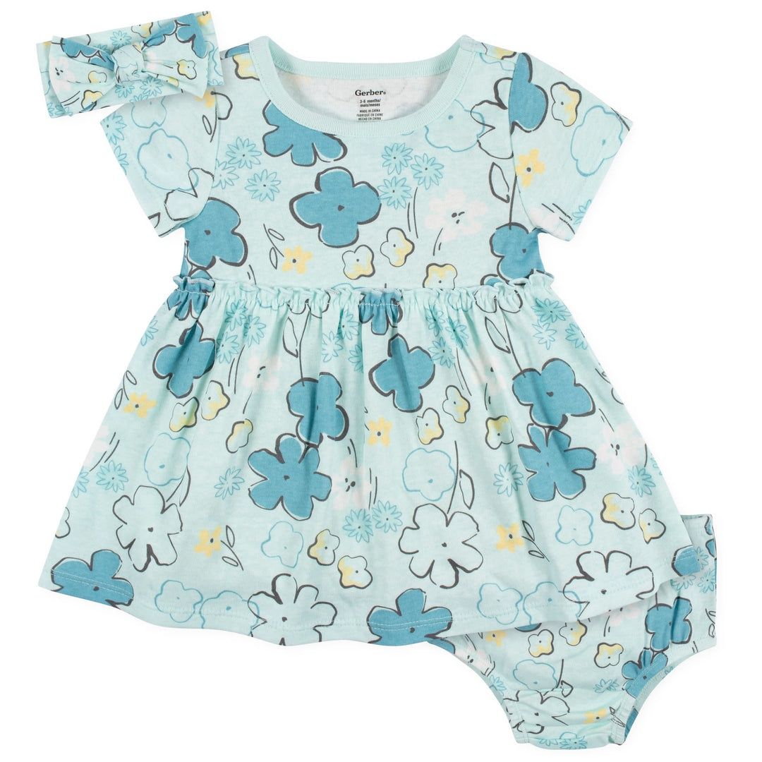 3-Piece Baby &amp; Toddler Girls Bee Petals Dress, Diaper Cover &amp; Headband Set, Size: 0-3M