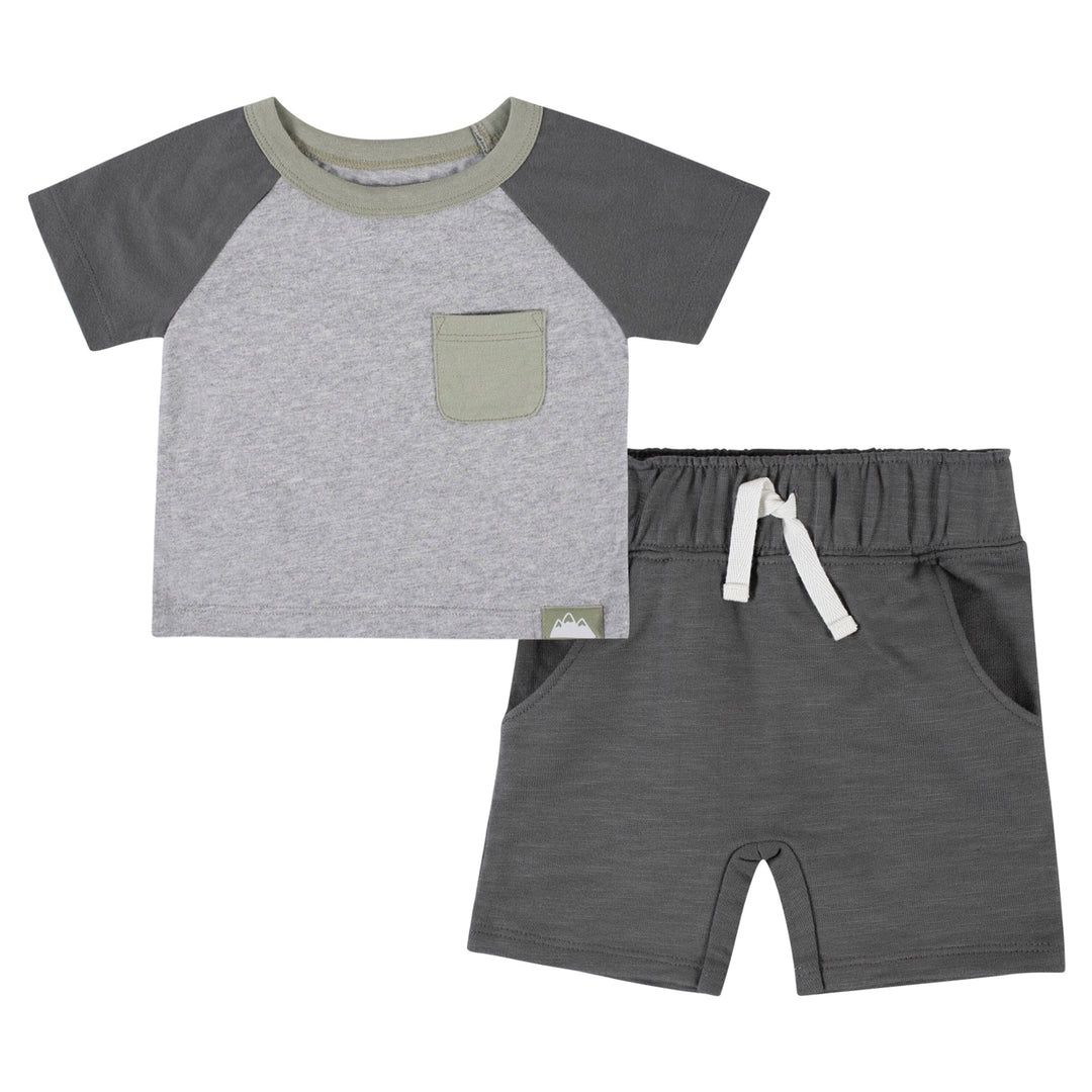 2-Piece Baby Boys Grey Charcoal Top &amp; Shorts Sets