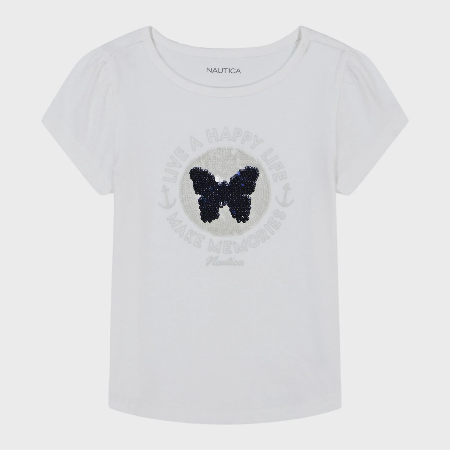 Nautica girls&#39; live a happy life t-shirt, Size: Large (12/14)