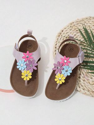 Kids Cute Flower Decor Flip Flops Breathable Lightweight Suitable For Beach Vacation And Parties
