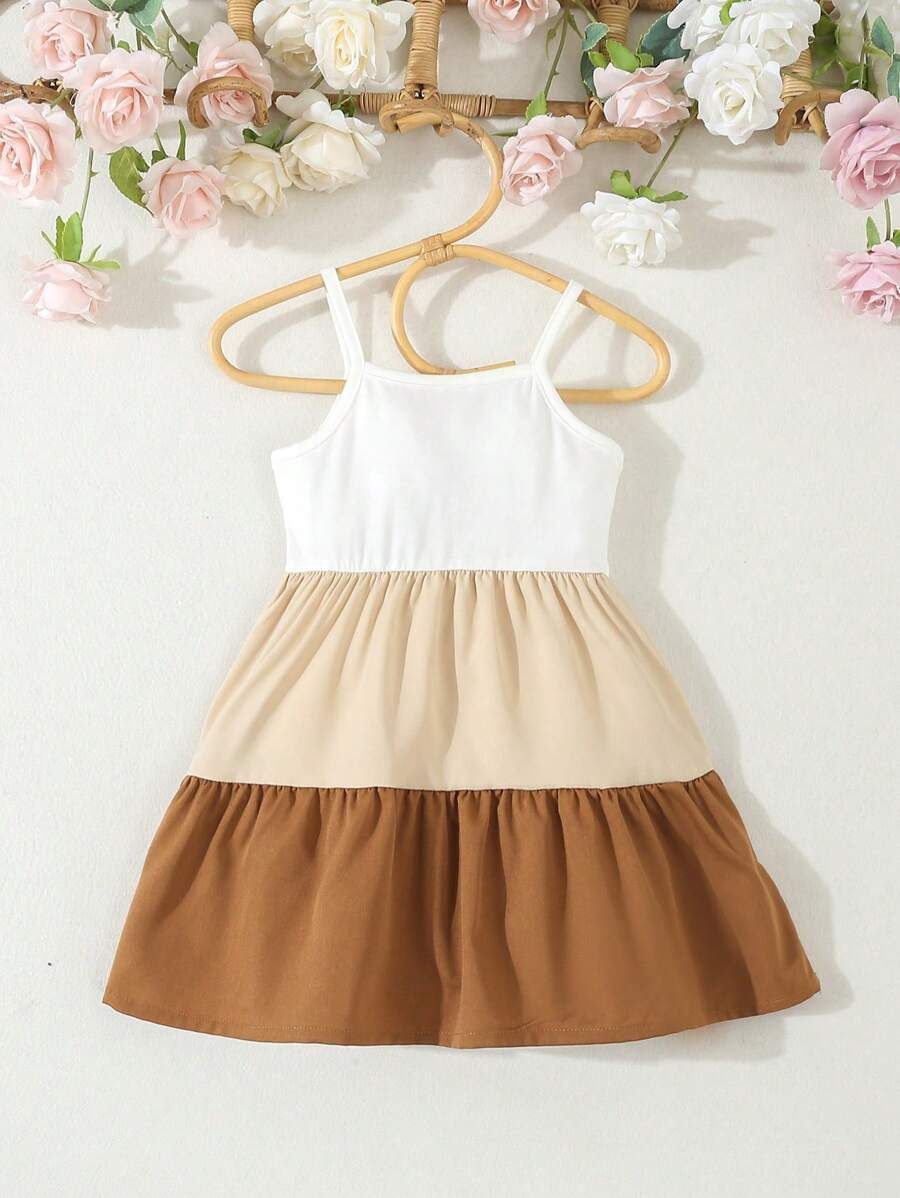 Baby Girls&#39; Multicolor Patchwork Casual Simple Dress, Size: 6-9M, Color: Brown