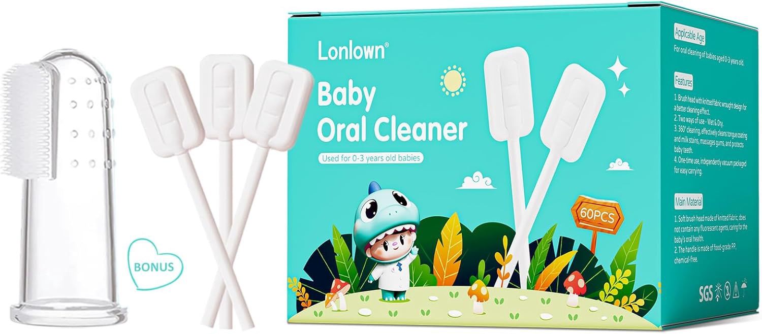 60PCS Baby Tongue Cleaner & 1PCS Finger Toothbrush Infant Mouth Cleaner Newborn Gum Cleaner Disposable Infant Oral Clean Stick Dental Care for 0-36 Month Baby