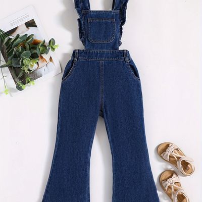 Ruffle Trim Sleeveless Denim Jumpsuit Romper