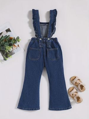 Ruffle Trim Sleeveless Denim Jumpsuit Romper