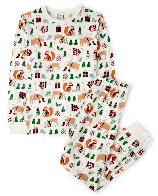 Unisex Baby And Toddler Matching Family Animal Snug Fit Cotton Pajamas - white