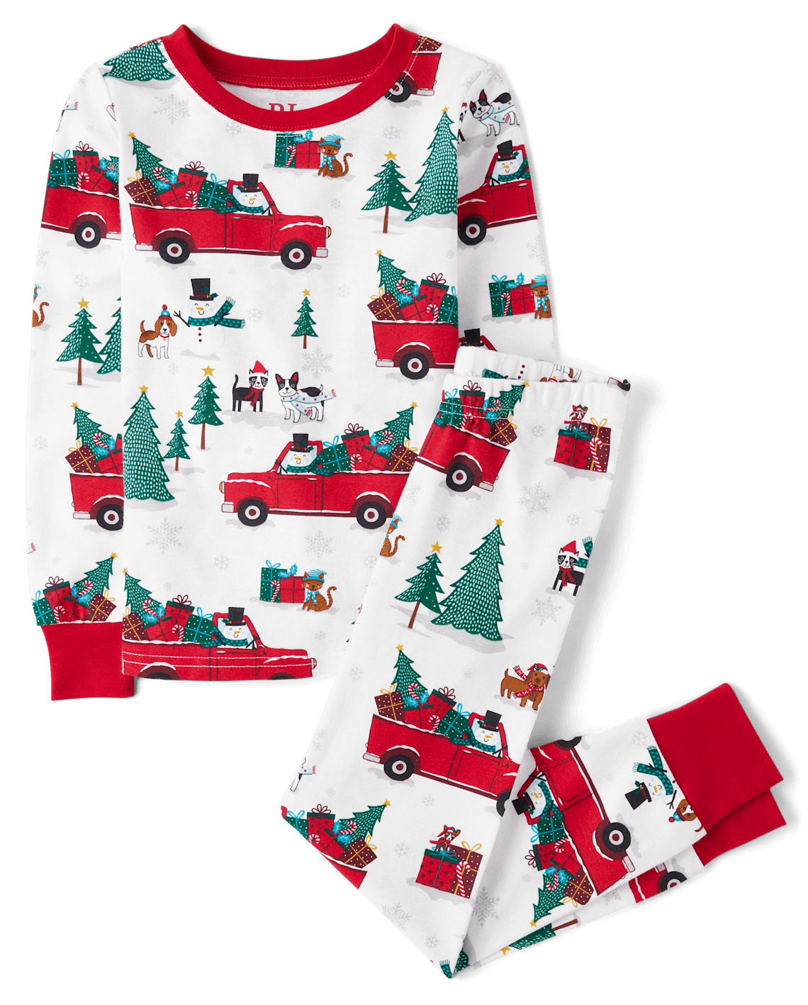 Unisex Kids Matching Family Truck Snug Fit Cotton Pajamas - white, Size: 3T