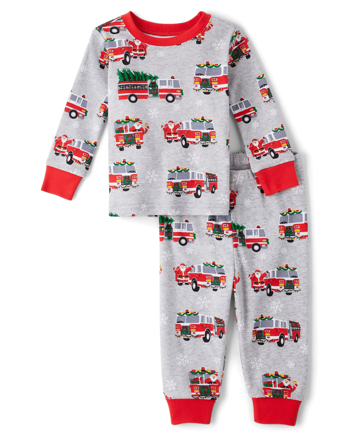 Unisex Baby And Toddler Santa Fire Truck Snug Fit Cotton Pajamas - gray, Size: 6-9M