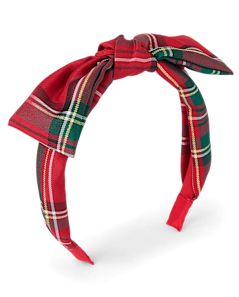 Girls Plaid Bow Headband, Color: Red
