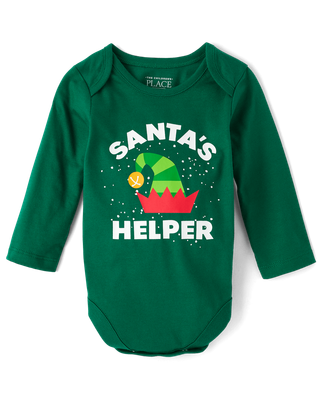 Baby Boys Santa&#39;s Helper Graphic Bodysuit - green