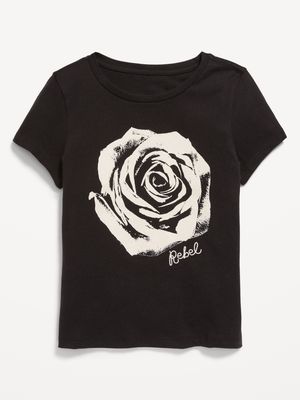 Short-Sleeve Graphic T-Shirt for Girls - Black flower