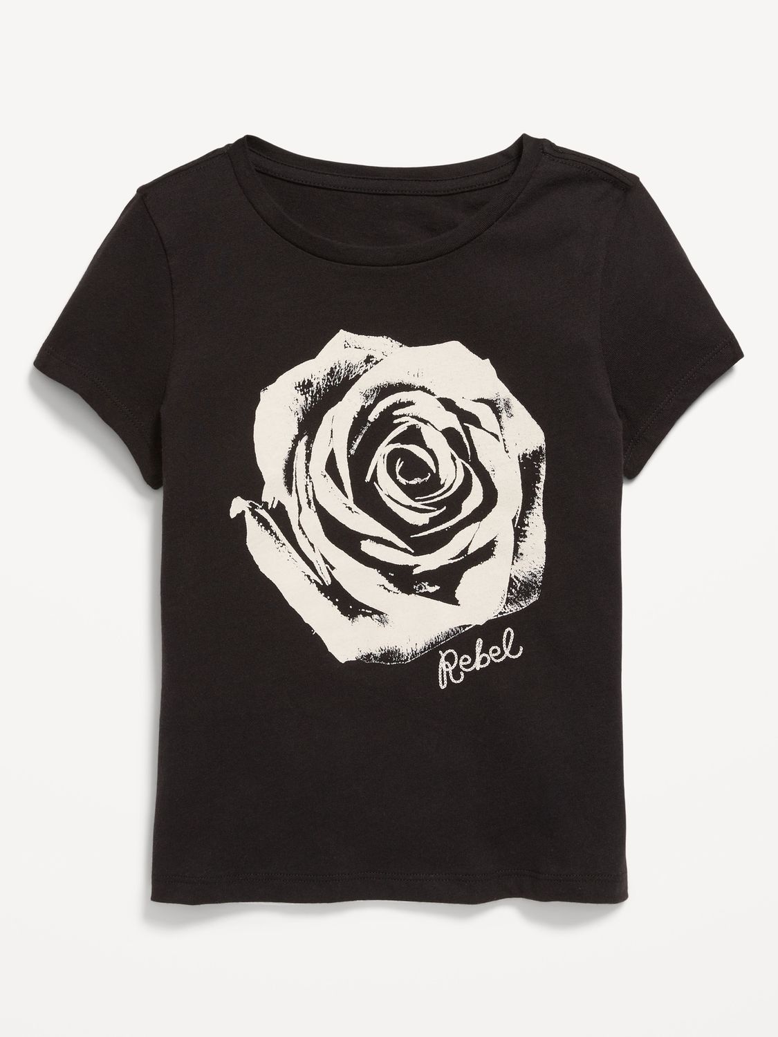 Short-Sleeve Graphic T-Shirt for Girls - Black flower, Size: Sm (6-7), Color: Black