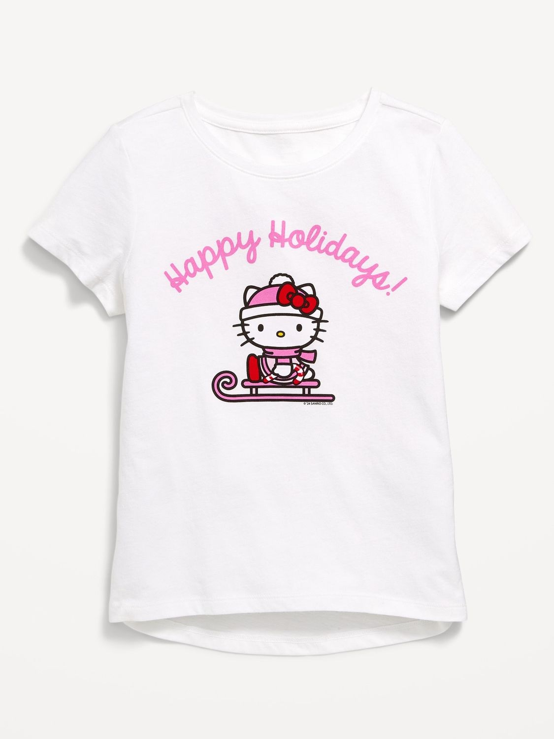 Short-Sleeve Licensed Graphic T-Shirt for Girls -happy holidays, Size: Med (8)