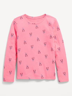 Printed Softest Long-Sleeve T-Shirt for Girls - Pink Heart