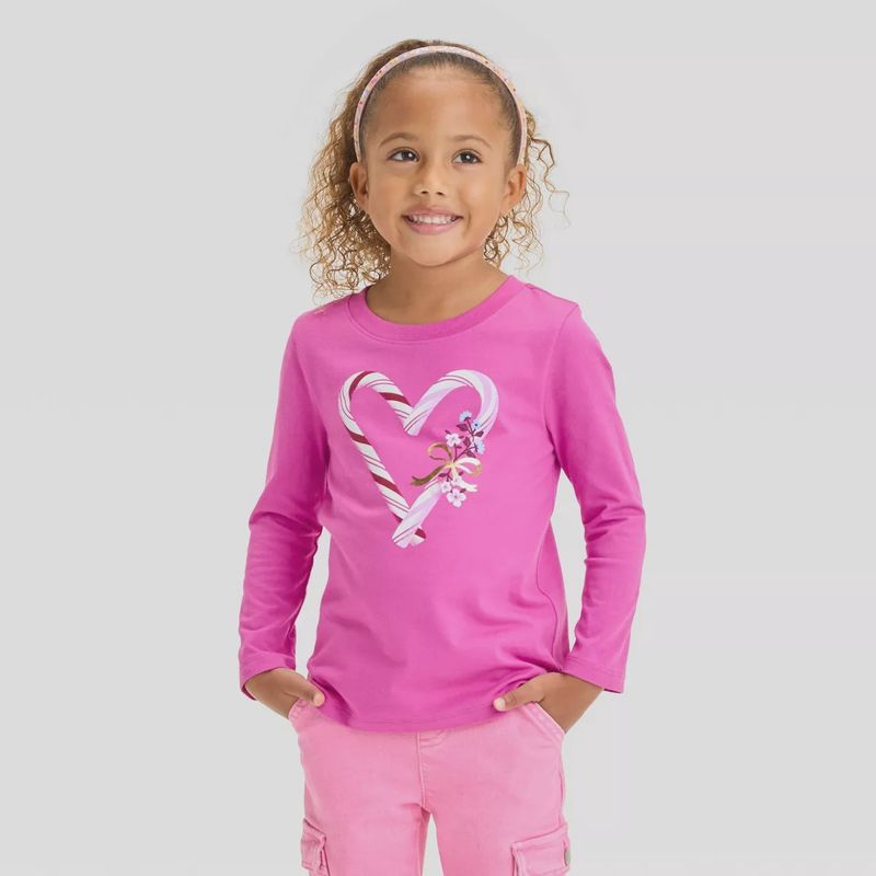 Toddler Girls' Candy Cane Long Sleeve Graphic T-Shirt - Cat & Jack™ Warm Pink