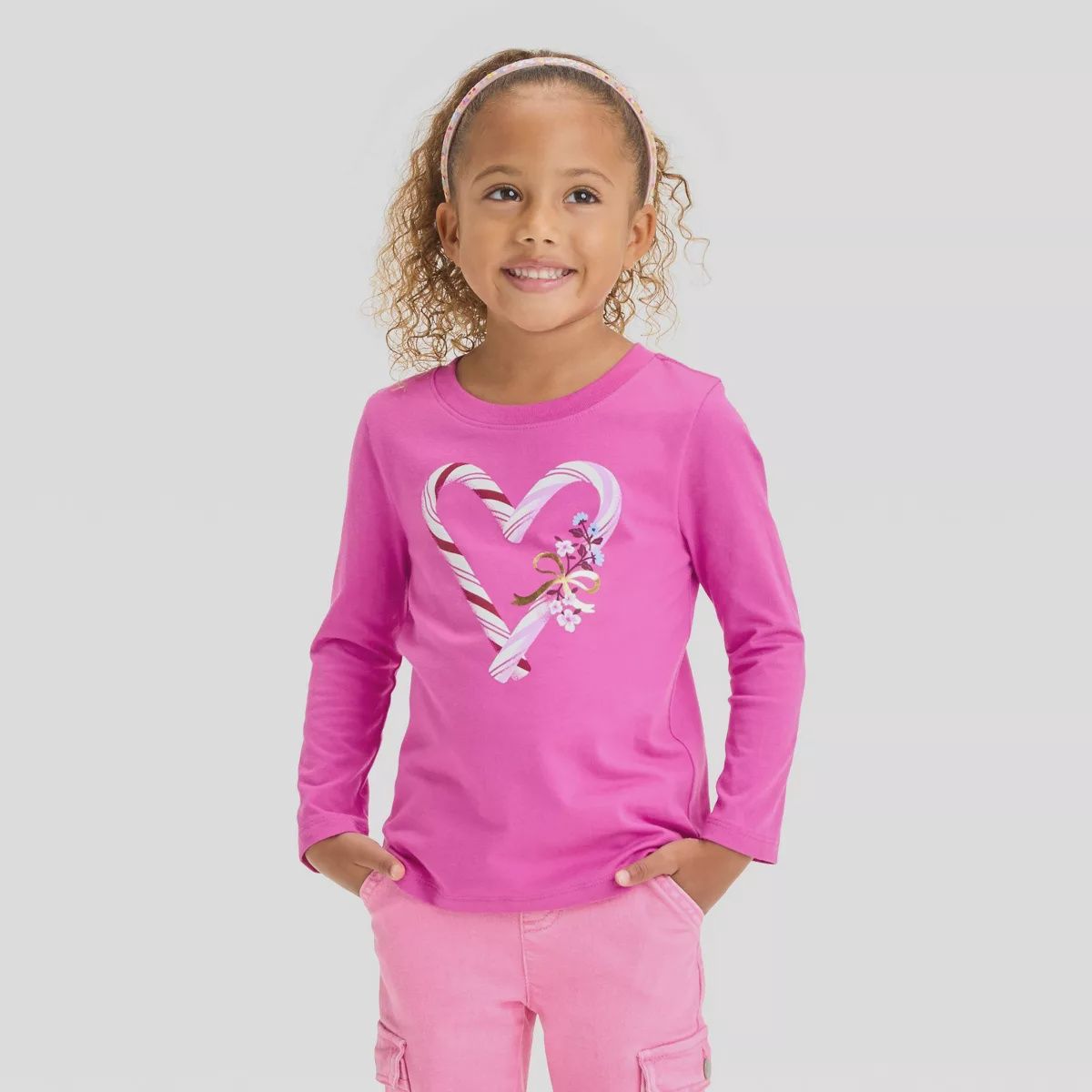 Toddler Girls' Candy Cane Long Sleeve Graphic T-Shirt - Cat & Jack™ Warm Pink, Size: 5T