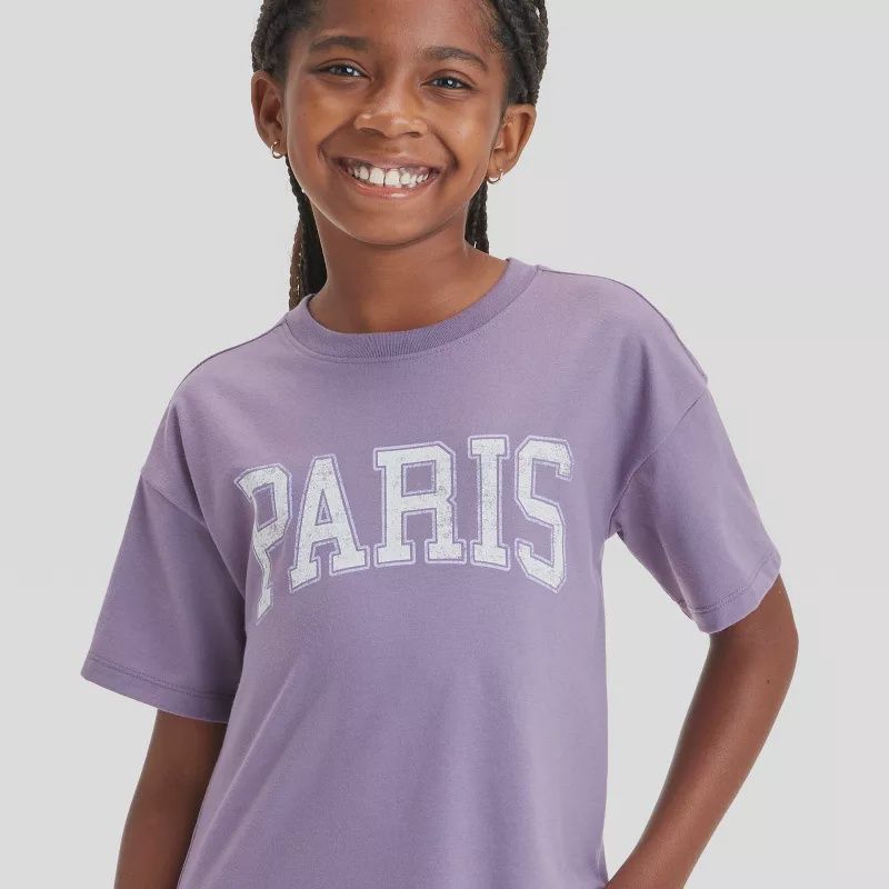 Girls' Short Sleeve Oversized Graphic T-Shirt - Paris