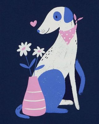 Kid Dog and Flowers Graphic Tee - Blue