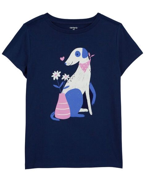 Kid Dog and Flowers Graphic Tee - Blue